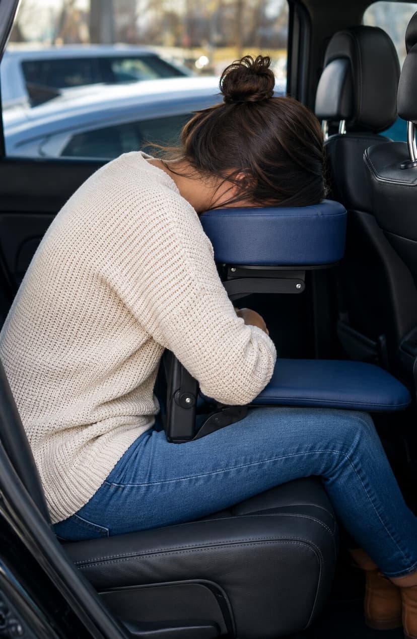 Portable face-down seated support used in a car